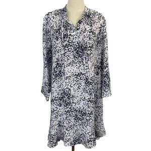 Joe Fresh Long Sleeve Floral Sundress Womens L White Purple Navy Ditsy Girly EUC